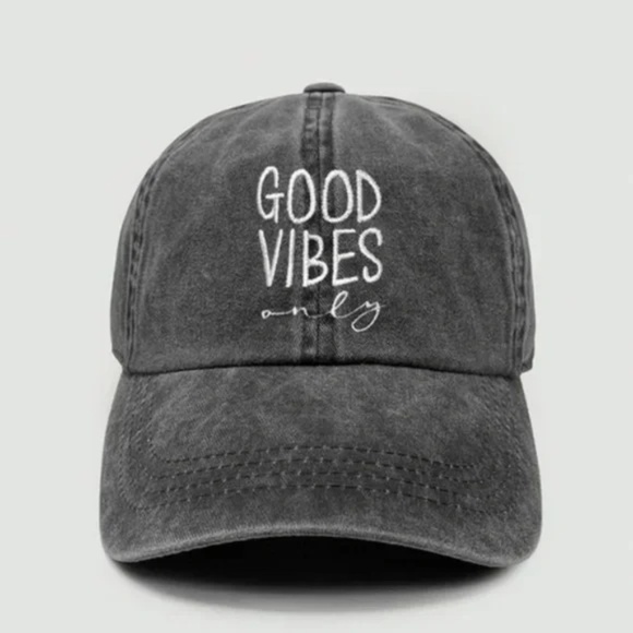 Black Vintage Washed Good Vibes Only Women's Baseball Cap Casual Hat - Picture 1 of 1